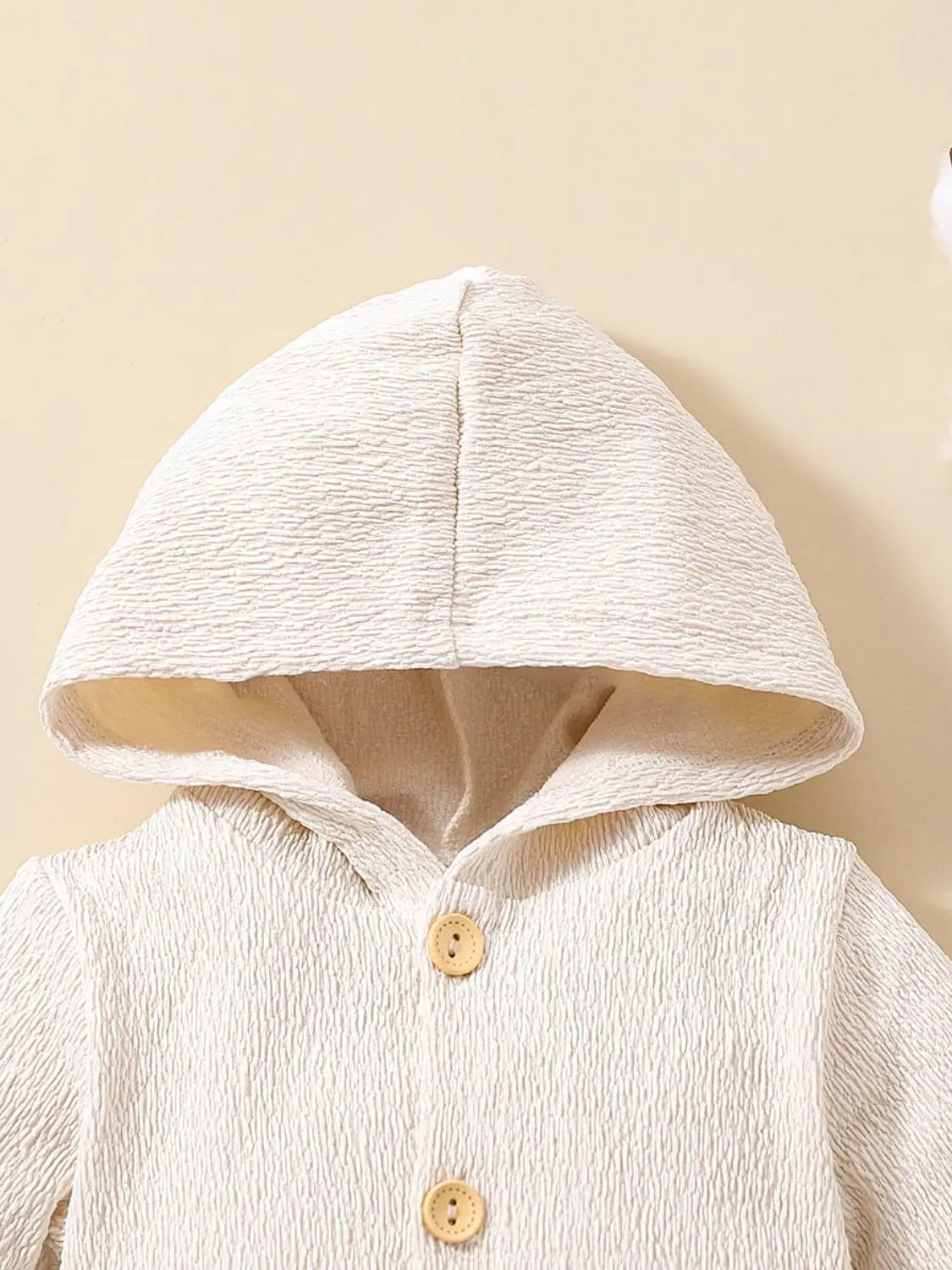 Baby Textured Button Front Hooded Jumpsuit with Pockets - Image #3