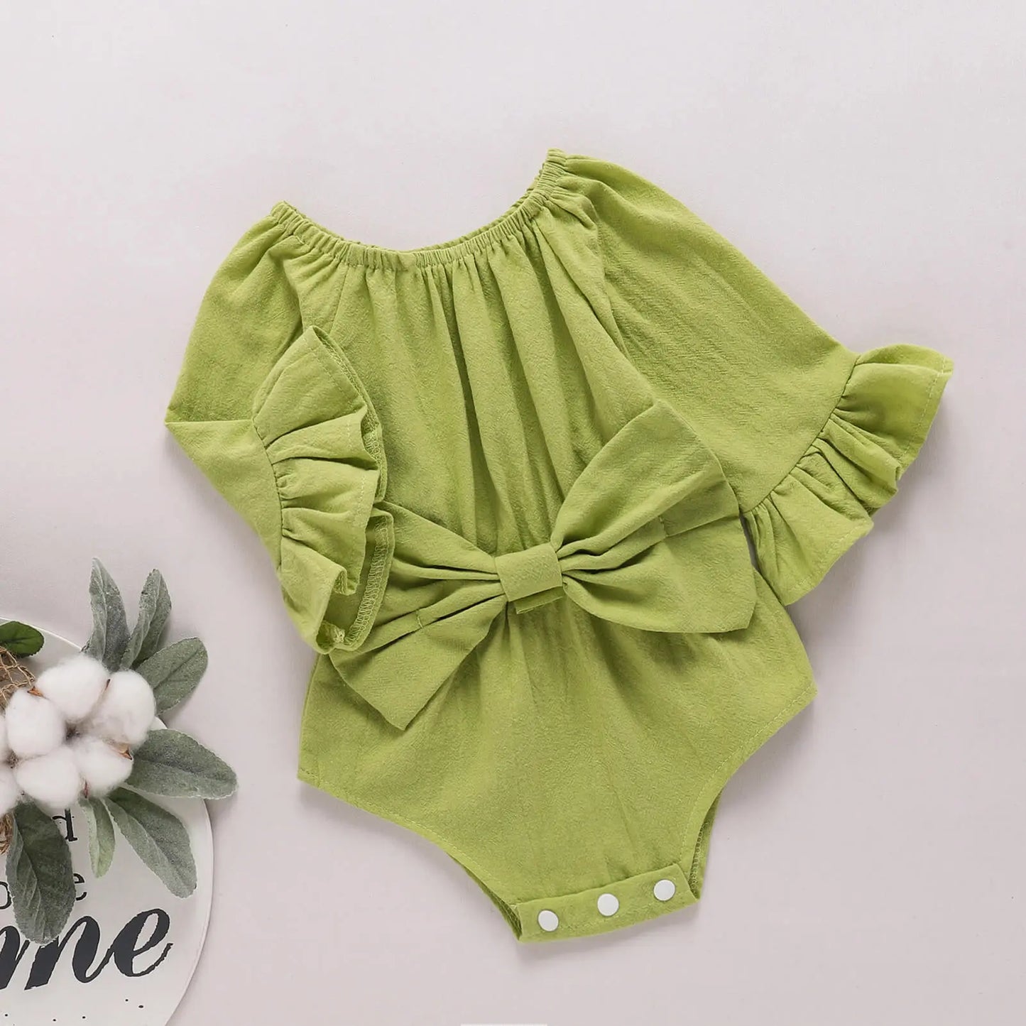 Baby Girl Bow Detail Flounce Sleeve Bodysuit - Image #3